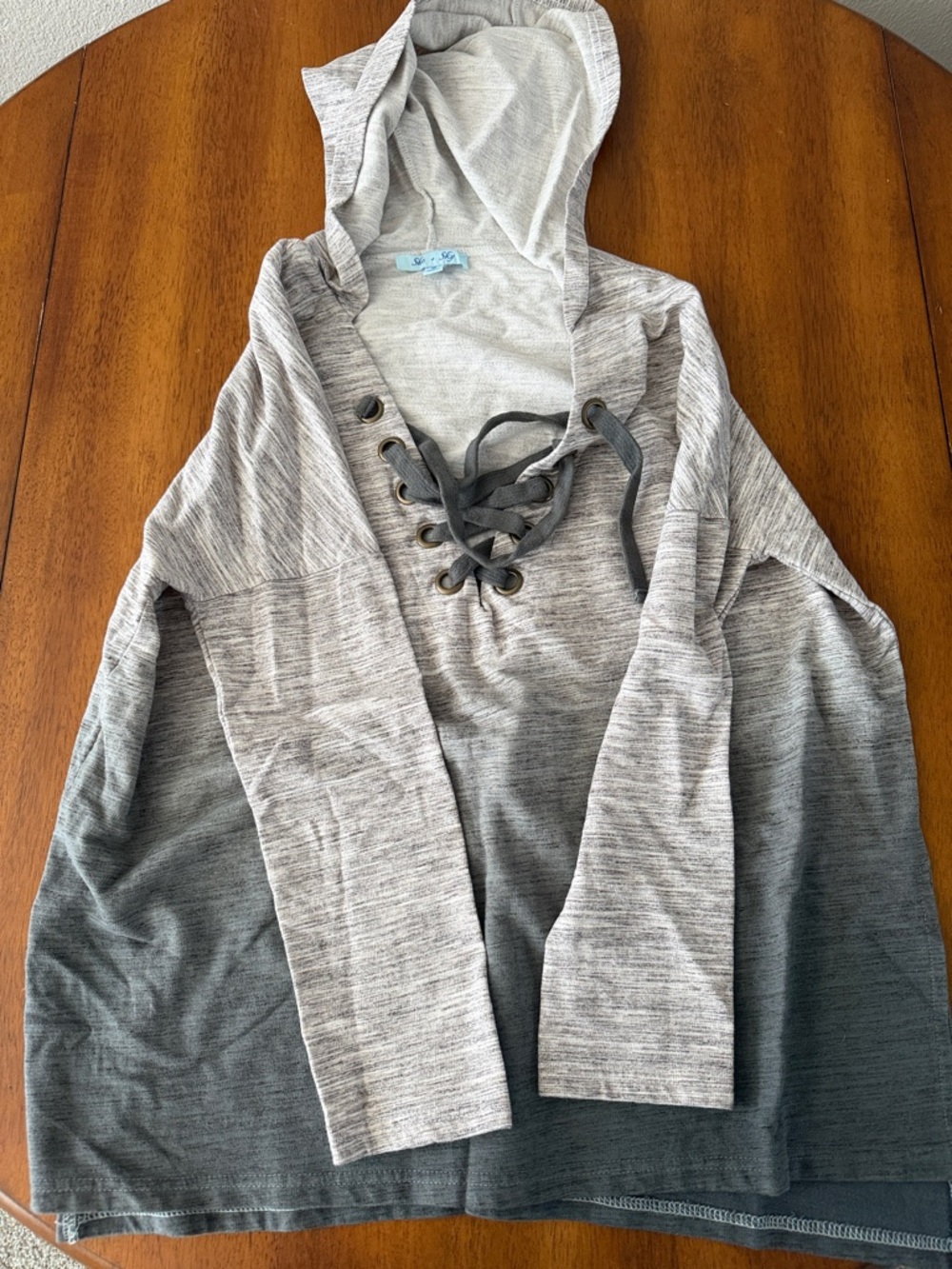 She + Sky Gray Ombre Lace-Up Hooded Top